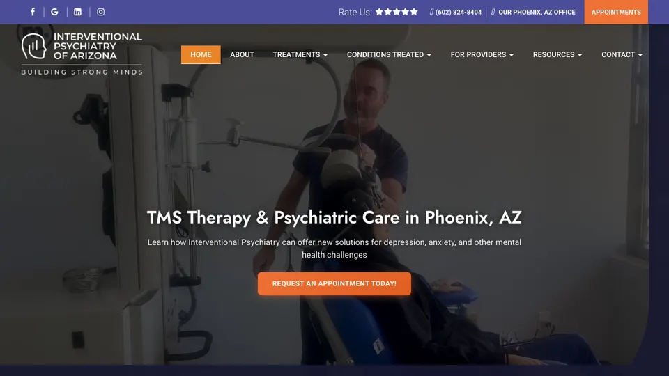 Interventional Psychiatry of Arizona website homepage