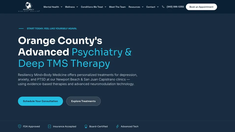 Resiliency Mind+Body Medicine website homepage