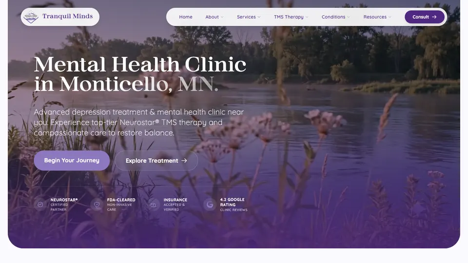 Tranquil Minds Mental Health website homepage