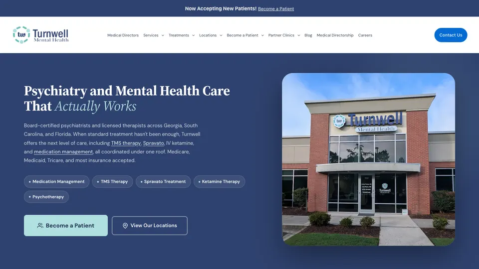 Turnwell Mental Health website homepage